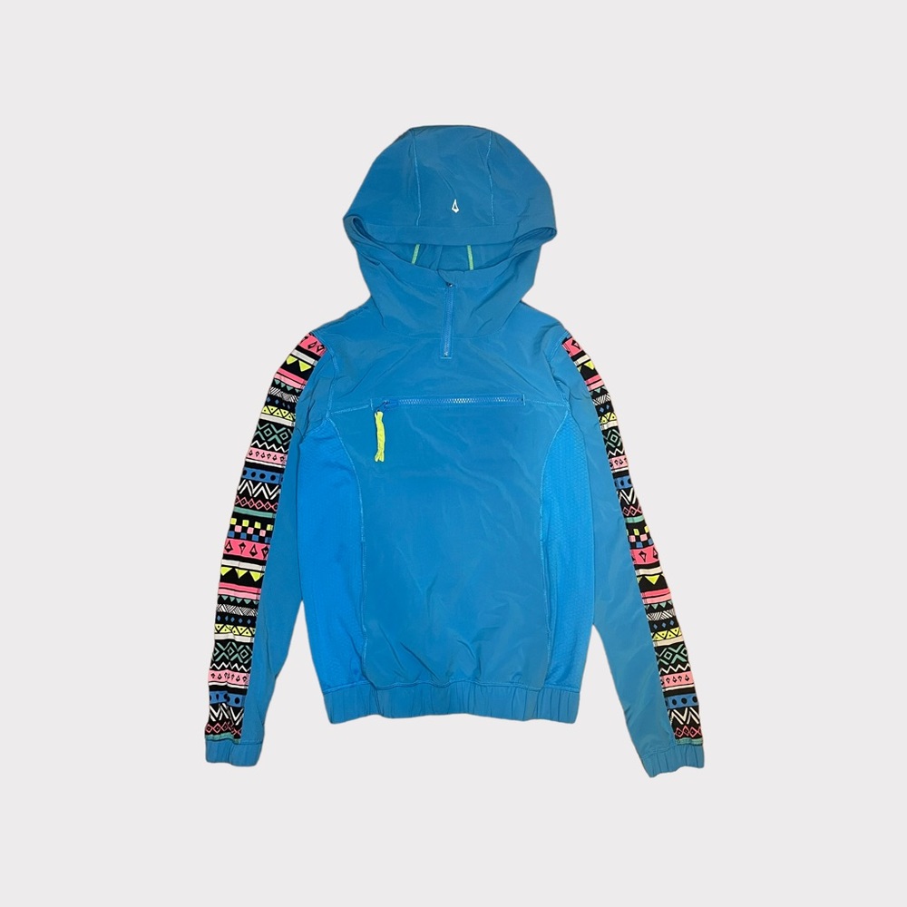 Ivivva By Lululemon Blue Geo Pattern Pack & Stash Pullover Windbreaker Jacket